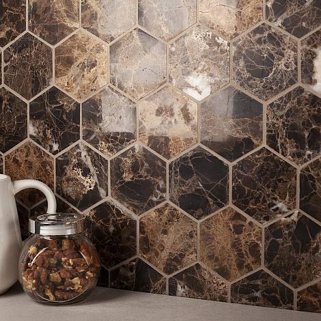 STARmosaic мраморная мозаика Мраморная мозаика Starmosaic Hex HEXAGON DARK EMPERADOR POLISHED