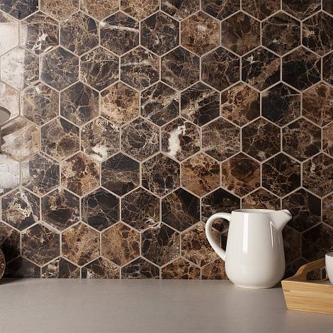 STARmosaic мраморная мозаика Мраморная мозаика Starmosaic Hex HEXAGON DARK EMPERADOR POLISHED